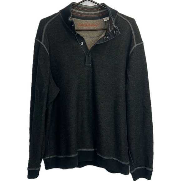 Tommy Bahama Men’s Crewneck Brown Heavyweight Snap-Up Sweatshirt Pullover Size L - Picture 1 of 8